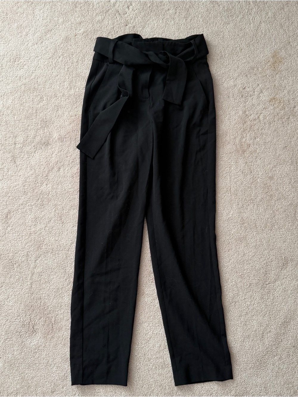 Maje Black High-Rise Paperbag Waist Tie Trousers